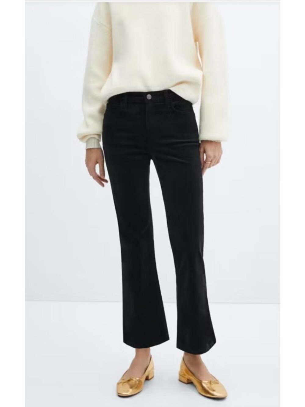 MNG Mango Womens Black Corduroy Flared Cropped Pants 6